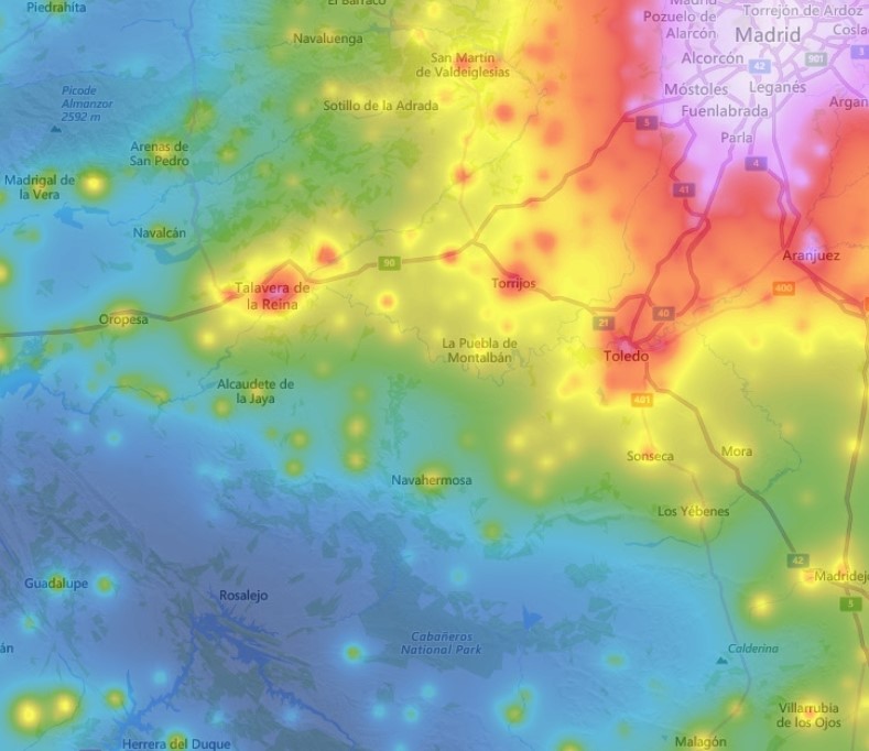 Mapa de contaminación lumínica para fotografiar el arco de la vía láctea