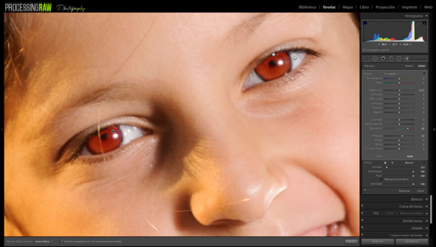Retoque del iris del ojo en lightroom